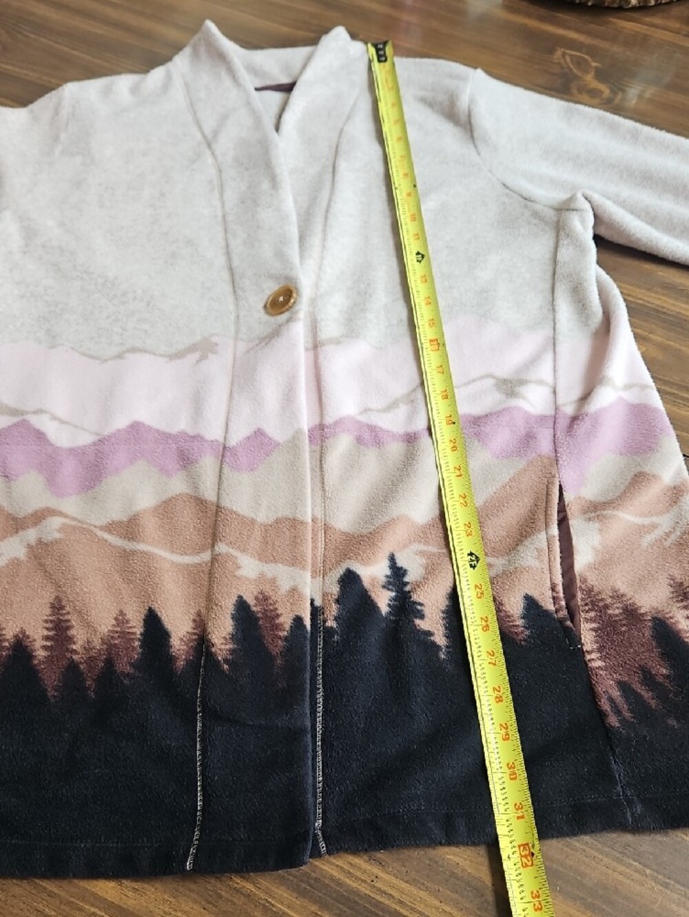 Cuddl Duds Cream, Pink and Black Scenic Button-Front Cardigan - Picture 3 of 9